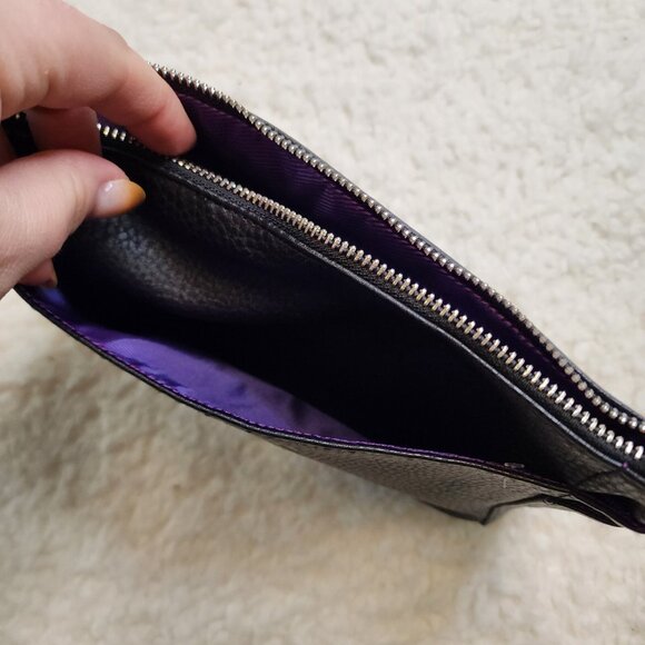 Younique Purse Organizer Makeup Bag Tote Craft Black Silver Zipper Purple Liner - Picture 6 of 11